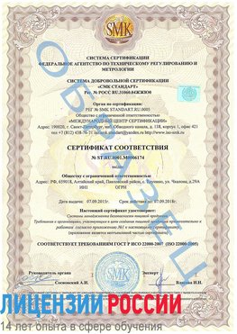 Образец сертификата соответствия Ванино Сертификат ISO 22000
